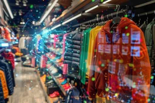 Artificial intelligence in retail stores with smart inventory tracking and personalized shopping experiences.